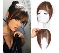 Extensiones de cabello humano 100 % con clip para mujer, flequillo francés, extensiones de pelo sintético con aros (Dark 2 Braun2)
