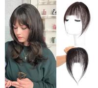 Extensiones de cabello humano 100% humano con flequillo francés, pelo sintético con aros, color marrón y negro