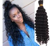 Extensiones de cabello humano a granel, cabello suelto ondulado profundo, sin trama, cabello Remy indio trenzado a granel, 1 Uds., mechones de Color Natural(20 Inch)