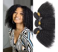 Extensiones de Cabello Humano Afro Kinky Curly Bundles Human Hair 4B 4C 3 Paquetes de Rizado 100% Sin Procesar Virgen Brasileña Afro Rizado Extensiones de Cabello Natural Color Negro 8 10 12 Inch