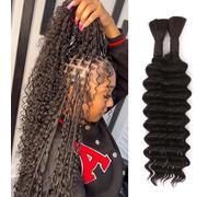 Extensiones de cabello humano Boho Braids, 100 g, 2 paquetes, sin trama(1B#,14 Inch(50g/Bundle x2))