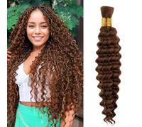 Extensiones de cabello humano Boho Braids, 100 g, 2 paquetes, sin trama(Brown,16 Inch(50g/Bundle x2))