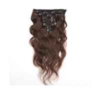 Extensiones de cabello humano brasileño con ondas corporales marrones, 10 unidades, Remy, con 20 clips for mujeres negras. Easy Installation and Removal(24inch)