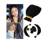 Extensiones de cabello humano brasileño liso a granel for trenzar, color negro azabache, Remy, sin trama(28 Inch)