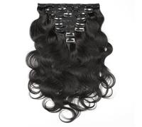 Extensiones de cabello humano brasileño Remy con clip, 8 unidades por juego con 18 clips y trama doble. Easy Installation and Removal(Black,24“)