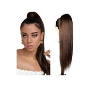 Extensiones de cabello humano brasileño Remy de clip, coleta lisa de color marrón oscuro, 2 peines, 100/150 g para uso diario (20 pulgadas 150 g)