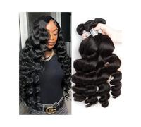 Extensiones de cabello humano brasileño Remy for mujer, 1/3/4 mechones, tejido ondulado suelto, color natural Quick Weave(8inches)