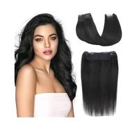 Extensiones de cabello humano con alambre, cabello humano Remy, 12-18 pulgadas, sedoso, liso, negro azabache, invisible, con 4 clips, for mujer Easy Installation and Removal(14inches)