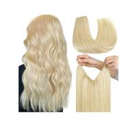 Extensiones de cabello humano con alambre n.° 613, rubio decolorado, 16-26 pulgadas, 110 g, liso sedoso, Remy con línea de pescado, transparente Wear and Go(18 inches)