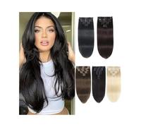 Extensiones de cabello humano con clip de 10-26 pulgadas, 8 piezas, extensiones de cabello brasileño Remy con clip, extensiones de cabello liso de doble trama con 18 clips Easy Installation and Remova
