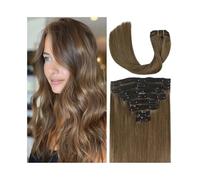 Extensiones de cabello humano con clip, de color marrón oscuro a rubio ceniza, con puntas gruesas, para mujer, 40,6 a 66 cm, 120 gramos, 8 unidades (60,6 cm)