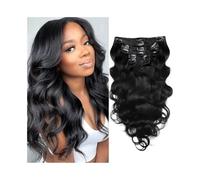 Extensiones de cabello humano con clip y ondas corporales, 120 g, 8 unidades, con doble trama, Remy, n.° 1B, negro natural, de 25 a 66 cm, cabeza completa, suave. Extensiones de Cabello(22inches)