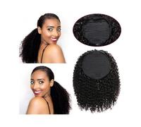 Extensiones de cabello humano con cola de caballo rizada y cordón ajustable de 8 a 26 pulgadas de largo, estilo afro rizado, con clip.(8inches)