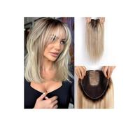 Extensiones de cabello humano de 40 cm for mujer, base de 23 x 23 cm, base realista for el cuero cabelludo, 5 clips antideslizantes Adorno de pelo para mujer(Ombre Brown Blonde)