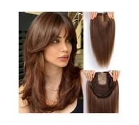 Extensiones de cabello humano de 40 cm for mujer, base de 23 x 23 cm, base realista for el cuero cabelludo, 5 clips antideslizantes Adorno de pelo para mujer(Dark Brown)