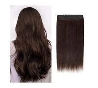 Extensiones de cabello humano de una pieza con clip, color marrón oscuro, n.° 2, cabello brasileño natural real, alambre invisible de 16 a 26 pulgadas Wear and Go(20 INCHES)