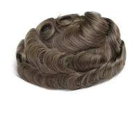 Extensiones de cabello humano europeo for hombre, con encaje francés de piel sintética de 0,06-0,08 mm, for sistema capilar masculino Suave y Transpirable(Light Brown,7x10)