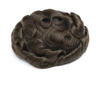 Extensiones de cabello humano europeo for hombre, con encaje francés de piel sintética de 0,06-0,08 mm, for sistema capilar masculino Suave y Transpirable(Medium Brown,7x9)