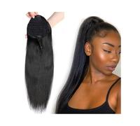 Extensiones de cabello humano liso con clip y cordón ajustable for mujeres negras.(18inches)