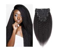 Extensiones de cabello humano liso y rizado con clip, paquete de 8 unidades, for cabeza completa, for mujeres negras Easy Installation and Removal(20 inch x 2 Packs)