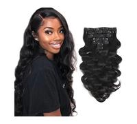 Extensiones de cabello humano ondulado con clip, color negro natural, cabello virgen brasileño, 120 gramos, for mujer Wear and Go(24 inch)