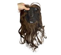 Extensiones de cabello humano ondulado natural con flequillo, pelo humano para mujeres calvas, cabello castaño oscuro para uso diario (marrón claro)