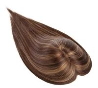 Extensiones de cabello humano para mujer, 15 x 16 cm, gran base de seda para cubrir el cabello fino o la caída del cabello. Añade volumen al cabello (40,6 cm, marrón medio + rubio oscuro)