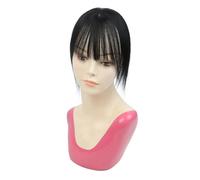 Extensiones de cabello humano para mujer, cobertura 360°, postizos con flequillo fino para mujeres con cabello fino, 5 cm x 9 cm, añade volumen (25 cm, negro azabo)