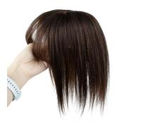 Extensiones de cabello humano para mujer con flequillo de 360°, 8 x 12 cm de base de seda, postizos 3D para el uso diario. Añade volumen al cabello (35 cm, marrón oscuro)