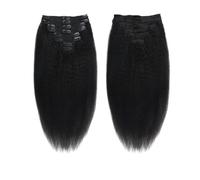 Extensiones de cabello humano real con clip, 120 g, 8 unidades, liso y rizado, con doble trama, color negro natural, for mujeres. Rápidas de usar(20inch)