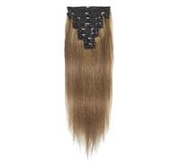 Extensiones de cabello humano real con clip, 8 unidades, 16-26 pulgadas, Remy virgen brasileño for mujer, trama doble, invisible, sin costuras. Easy Installation and Removal(8,22inches)