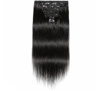Extensiones de cabello humano real con clip, diseño sin costuras, juego de 8 piezas, 14 pulgadas, color negro natural, mejora el brillo natural, longitud del cabello