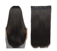 Extensiones de cabello humano real con clip, trama doble, color negro natural, suave y liso, con 5 clips en una sola pieza. Easy Installation and Removal(28inch)