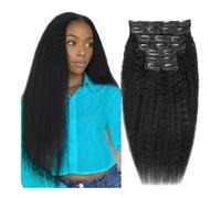 Extensiones de cabello humano real de PU, de 25 a 66 cm, sin costuras, con clip, color negro natural Extensiones de Cabello(16inches)