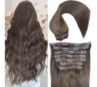 Extensiones de cabello humano real Eufficco con encaje y clip, puntas gruesas, color casta o oscuro n. 2, 14 pulgadas, 100 g, Remy, sedosas, sua