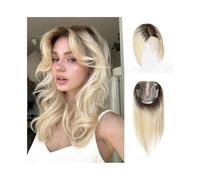 Extensiones de cabello humano real para mujer, 12 x 13 cm, atadas a mano, raíz oscura, rubio degradado, 14 pulgadas, parte libre, extensiones de cabello Remy lacio
