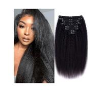 Extensiones de cabello humano real Yaki con clip de 10 a 26 pulgadas, liso, invisible, sin dañar el cuero cabelludo, 8 unidades, color negro natural Wear and Go(14inches)