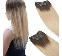 Extensiones de cabello humano Remy de 40,6 a 66 cm, 8 piezas, grado AAA, varios colores (45,7 cm, marrón oscuro degradado 2 a 18 a rubio ceniza)