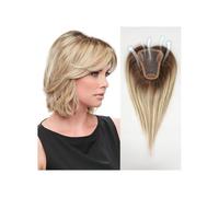 Extensiones de cabello humano Remy para mujer, 12 pulgadas x 3,5 pulgadas, postizos atados a mano con base de encaje suizo, agrega volumen al cabello (rubio claro degradado)