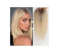 Extensiones de cabello humano Remy para mujer, 12 pulgadas x 3,5 pulgadas, postizos atados a mano con base de encaje suizo agrega volumen al cabello (rubio ombre)