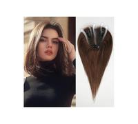 Extensiones de cabello humano Remy para mujer, 12 pulgadas x 3,5 pulgadas, postizos atados a mano con base de encaje suizo, agrega volumen al cabello (marrón oscuro)