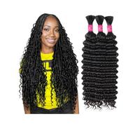 Extensiones de cabello humano rizado a granel for trenzas bohemias, sin trama, ondas profundas, color natural(24inch 1PC)