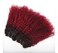Extensiones de cabello humano rizado Jerry de 8 a 12 pulgadas, 6 extensiones, cabello virgen brasileño sin procesar, tejido rápido for mujeres negras. Wear and Go(Ombre Burgundy,8 inch)