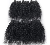 Extensiones de cabello humano rizado Jerry de 8 a 12 pulgadas, 6 extensiones, cabello virgen brasileño sin procesar, tejido rápido for mujeres negras. Wear and Go(Black,8 inch)