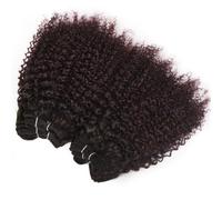 Extensiones de cabello humano rizado Jerry de 8 a 12 pulgadas, 6 extensiones, cabello virgen brasileño sin procesar, tejido rápido for mujeres negras. Wear and Go(Dark wine red,10 inch)