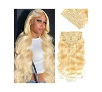 Extensiones de cabello humano rubio de 25-60 cm - Onda corporal 613 con clip sin costuras, rubio decolorado y rizado for mujeres negras, 115-120 g Extensiones de Cabello(24inches)