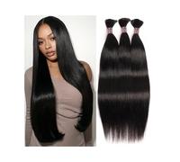 Extensiones de cabello humano trenzado, 1 paquete de 3 unidades, color natural, liso, a granel, sin trama for trenzas bohemias.(22 24 26)