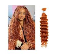 Extensiones de cabello humano trenzado de ondas profundas, 100 g, sin trama, a granel, for trenzas bohemias, 350 g, color jengibre(18inches)