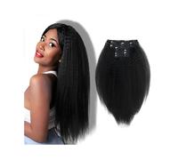 Extensiones de cabello humano virgen brasileño con clip, liso y rizado, color negro natural, for cabeza completa(10inches,120g)