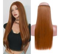Extensiones de cabello invisible de una pieza con clip, oculta, en forma de U, lacio, ajustable, con diadema de alambre transparente, sintética, media peluca de 56 cm (4#)
